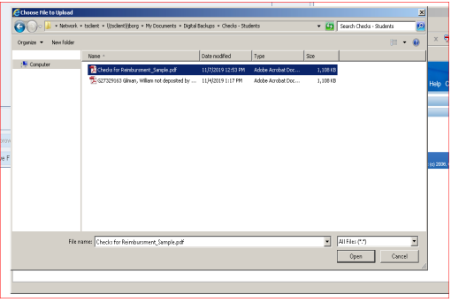 Searching for file to attach screen