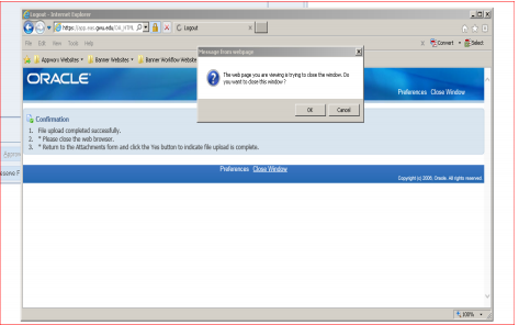 Attachment confirmation screen