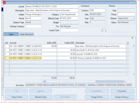 Journal entry completion