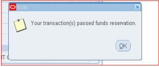 Funds reservation confirmation pop-up box