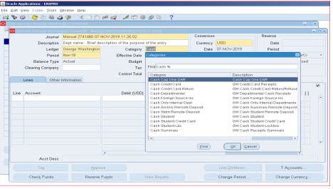 Enter cash departmental