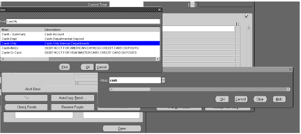 Screenshot of cash only alias selection