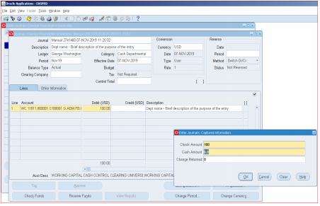 Cash amount entry screen